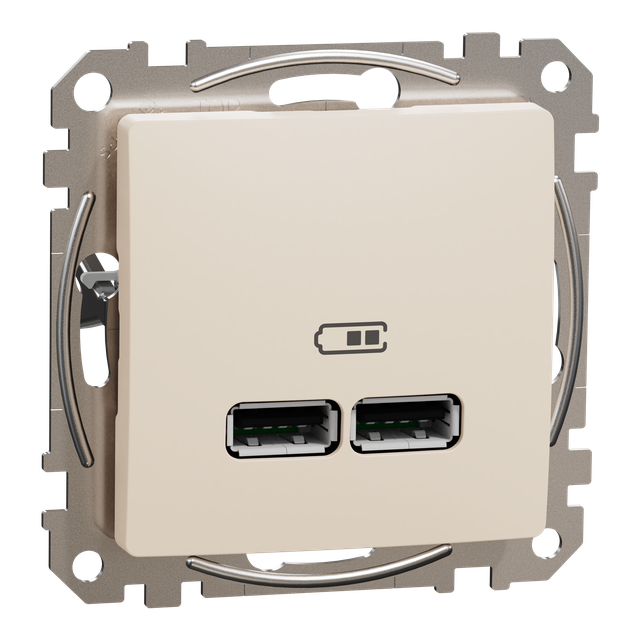 Sedna Design & Elements, gniazdo ładowania USB A+A 2,1A, beżowe