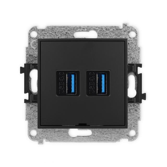 MINI Mechanizm gniazda podwójnego 2xUSB A-A 3.0, bez pola opisowego czarny mat