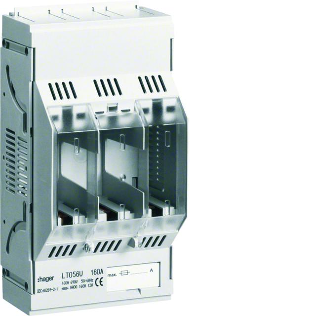 LT podstawa bezpiecz. NH00 3P 160A 690VAC szyny Cu 60mm zaciski klatkowe 95mm2 LT056U HAGER