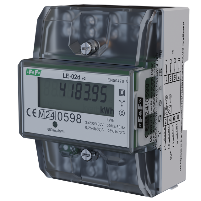 LICZNIK ENERGII ELEKTRYCZNEJ - TRÓJFAZOWY, WYŚWIETLACZ LCD, KL.1, 3X230,400V, 3X5(63A) OBUDOWA 5 MOD