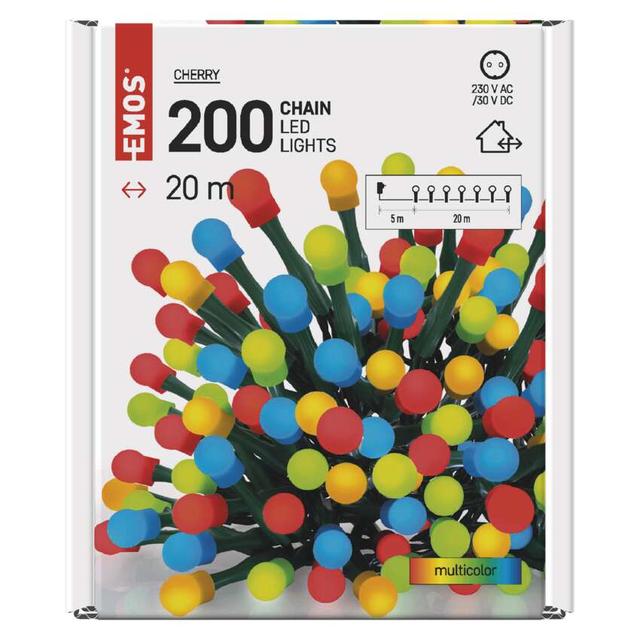 Lampki choinkowe kulki 200LED 20m multikolor timer IP44 zielony przewód D5AM03 EMOS