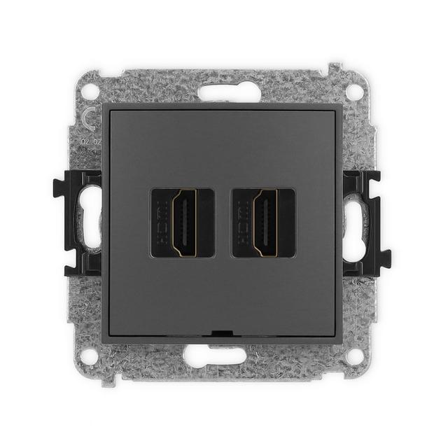 MINI Mechanizm gniazda podwójnego HDMI 2.0, bez pola opisowego grafitowy mat