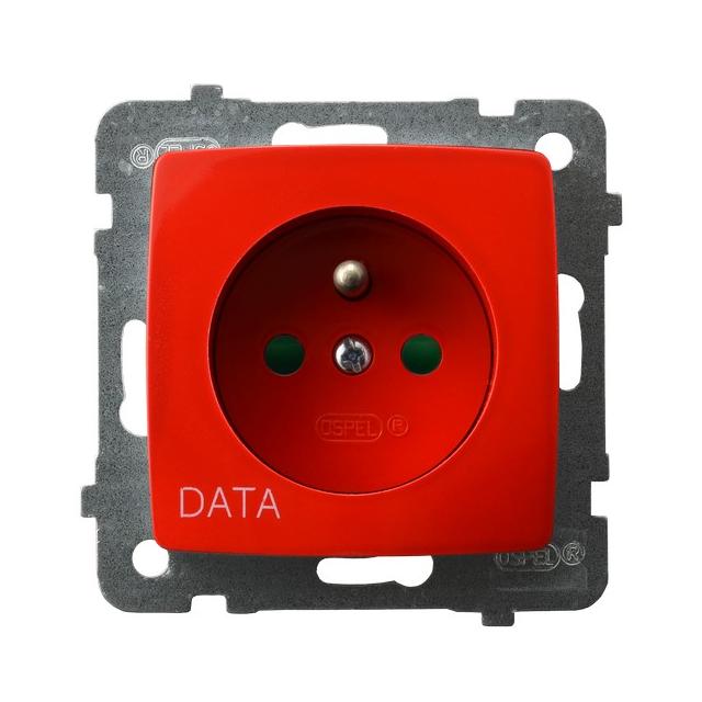 KARO Gniazdo pojedyncze z uziemieniem DATA z przesłonami torów prądowych kolor czerwony GP-1SZDP/m/00 OSPEL