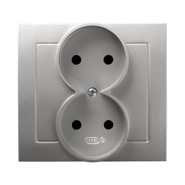 AS Gniazdo podwójne kompletne z ramką - kolor srebro