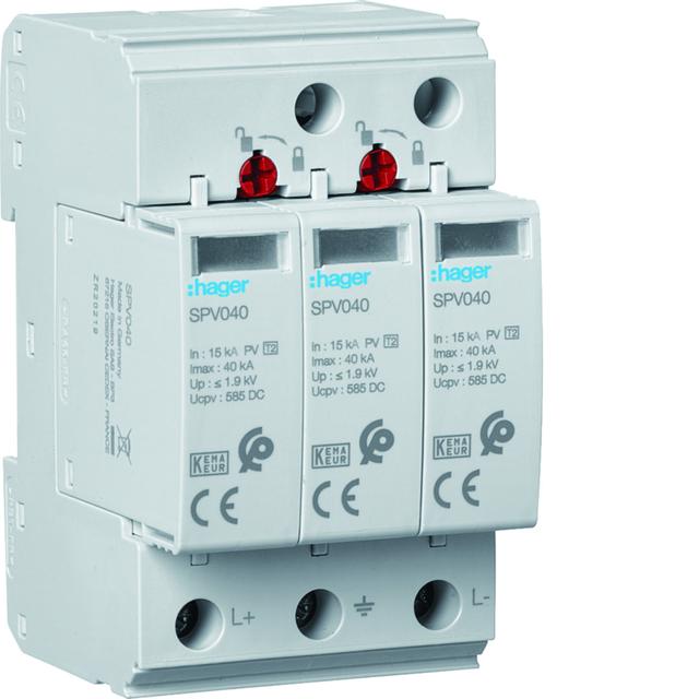 Ogranicznik przepięć C Typ 2 PV 3P In 15kA Imax 40kA 3,7kV 1000V DC SPV340 HAGER