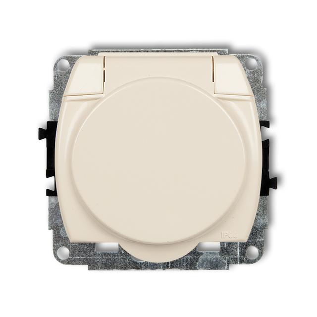TREND Mechanizm gniazda bryzgoszczelnego z uziemieniem SCHUKO 2P+Z (klapka beżowa, przesłony torów p