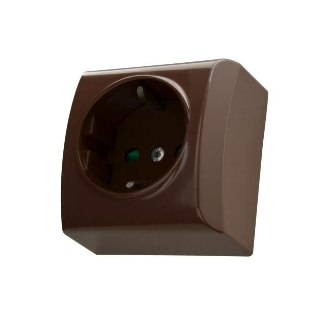 BIS Gniazdo pojedyncze z uziemieniem schuko z przesłonami torów prądowych - kolor brązowy