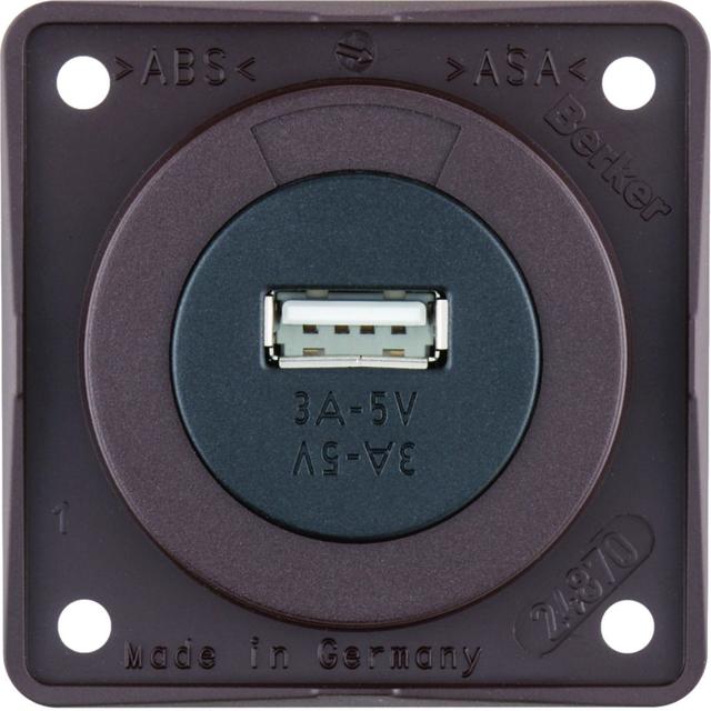 Integro Gniazdo USB ładowania pojedyncze, 12V, 3A; brązowy mat, mechanizm czarny