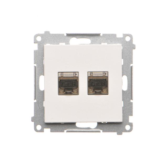 Simon 55 Gniazdo komputerowe podwójne RJ45 kategoria 6 ekranowane z przesłoną przeciwkurzową Biały mat T62E.01/111 KONTAKT