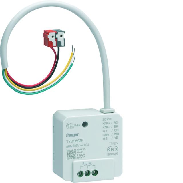 KNX e/s secure Sterownik załączający/żaluzjowy 2-/1-kr + wejście 2-kr. p/t, 6 A TYBS692F HAGER