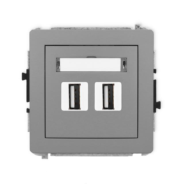 DECO Mechanizm gniazda podwójnego 2xUSB A-A 2.0 szary mat