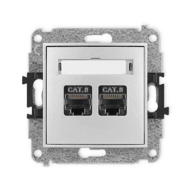 ICON Mechanizm gniazda komputerowego podwójnego 2xRJ45, kat. 8, ekranowany, 8-stykowy srebrny metali