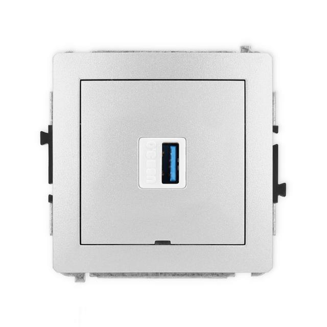 DECO Mechanizm gniazda pojedynczego USB A-A 3.0, bez pola opisowego srebrny metalik