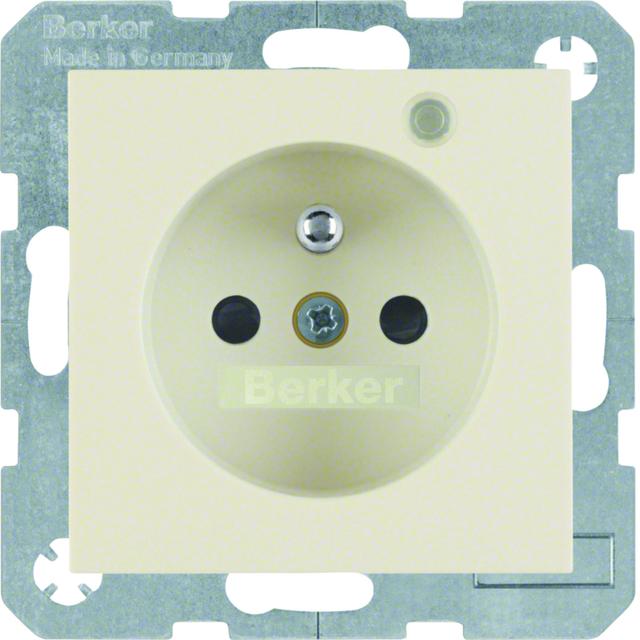 BERKER B.Kwadrat/S.1 Gniazdo z uziemieniem i LED kontrolną z podwyższoną ochroną styków krem 6765098