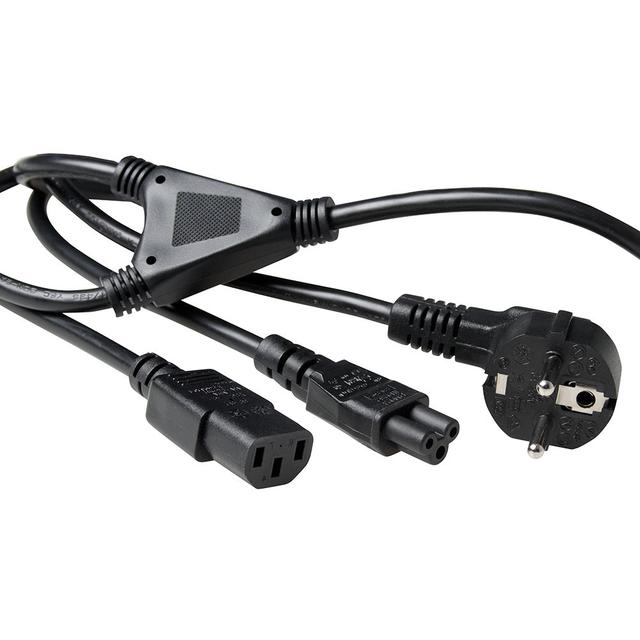 Kabel zasilający split CEE7/7 - 1xC13+1xC5 czarny 1m