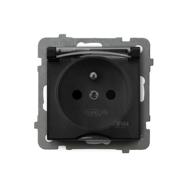 AS Gniazdo bryzgoszczelne z uziemieniem IP-44 wieczko przezroczyste - kolor czarny metalik