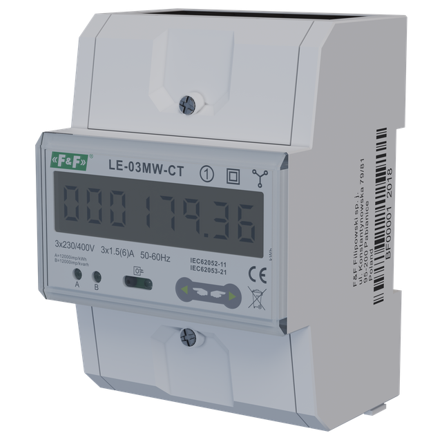 dwutaryfowy licznik energii elektrycznej, 3-fazowy, 2-kierunkowy z Modbus RTU, do pomairu półpośredn