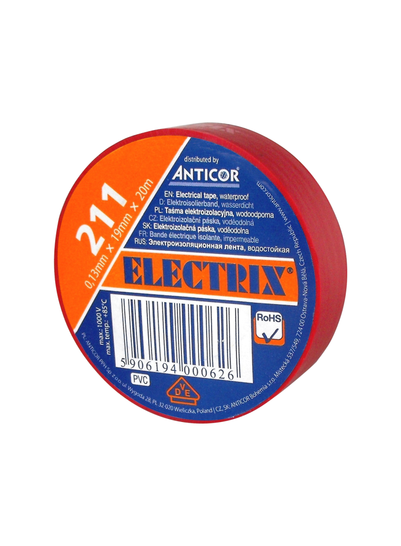ELECTRIX 211 taśma elektroizolacyjna 0,13 mm x 19 mm x 20 m czerwona