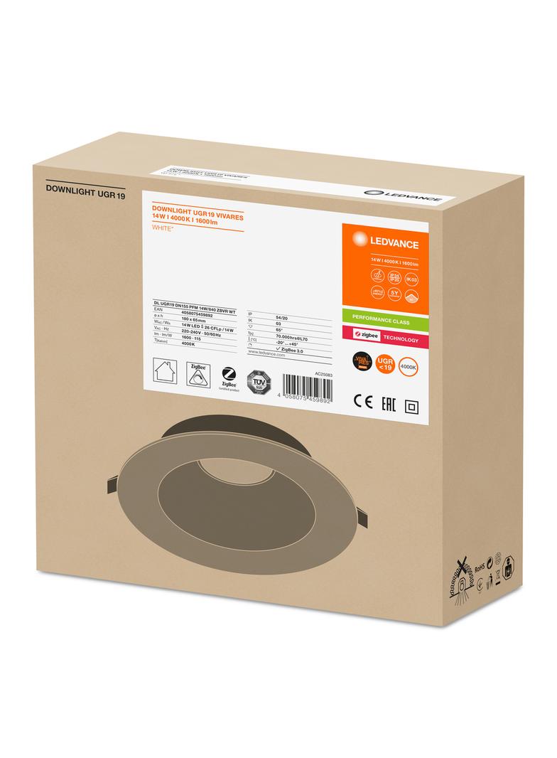 Oprawa DOWNLIGHT UGR19 DN155 PFM 14W 840 ZBVR WT