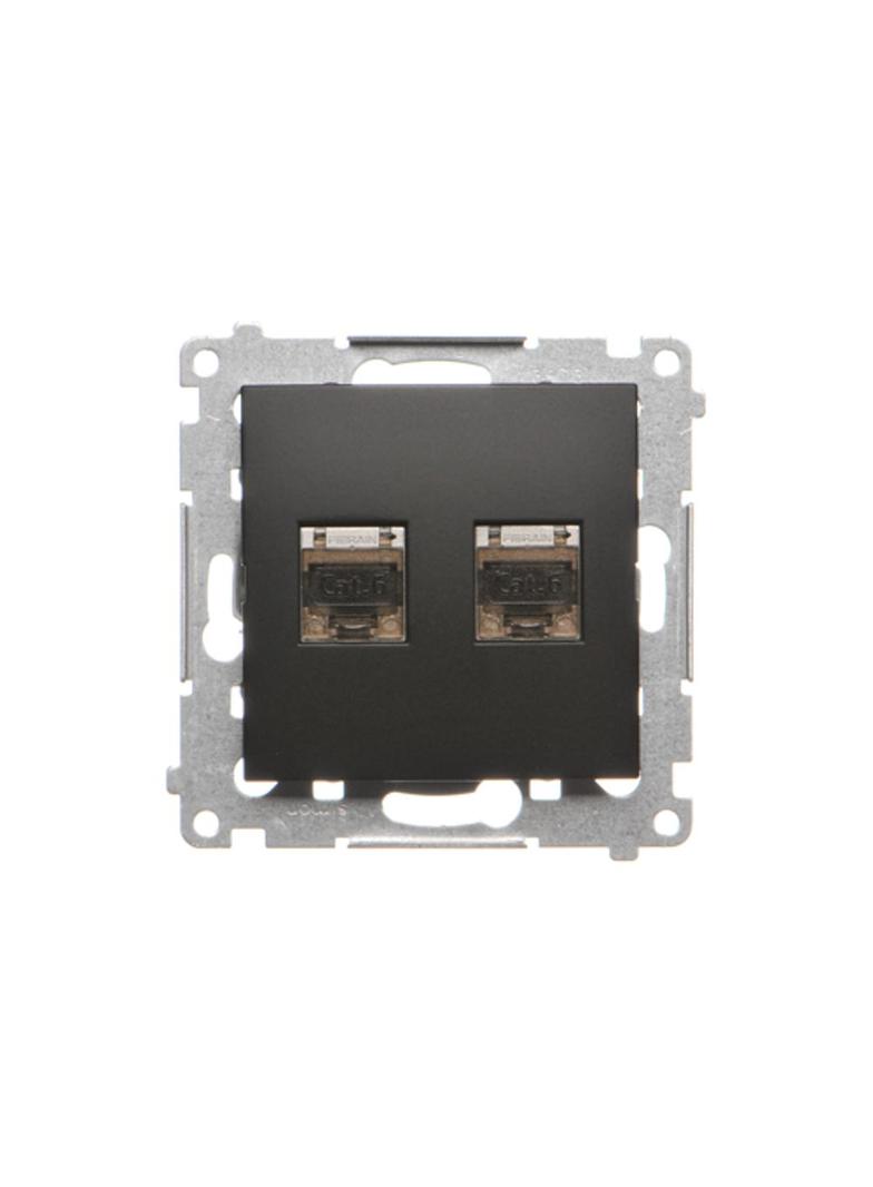 Simon 54 Gniazdo komputerowe podwójne RJ45 kategoria 6 ekranowane z przesłoną przeciwkurzową czarny