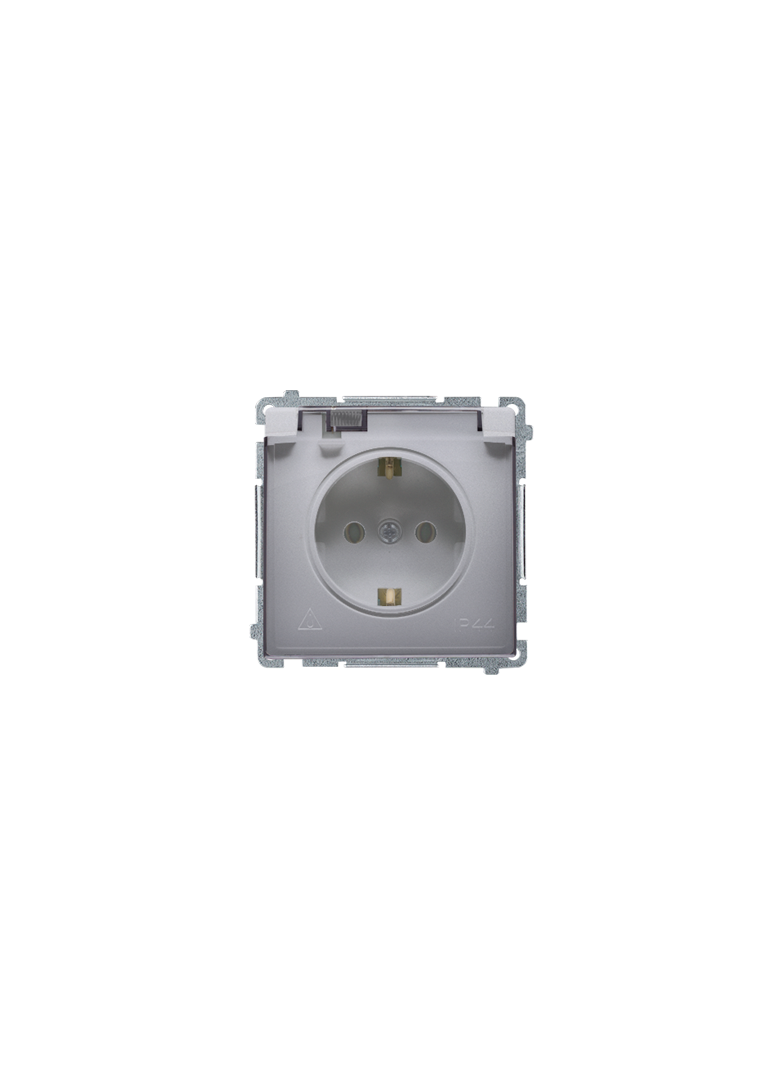 Simon Basic Gniazdo wtyczkowe Schuko do wersji IP44 z przesłonami 16A 250Vzaciski śrubowe stal inox. Klapka transparentna BMGSZ1BZ.01/21A KONTAKT
