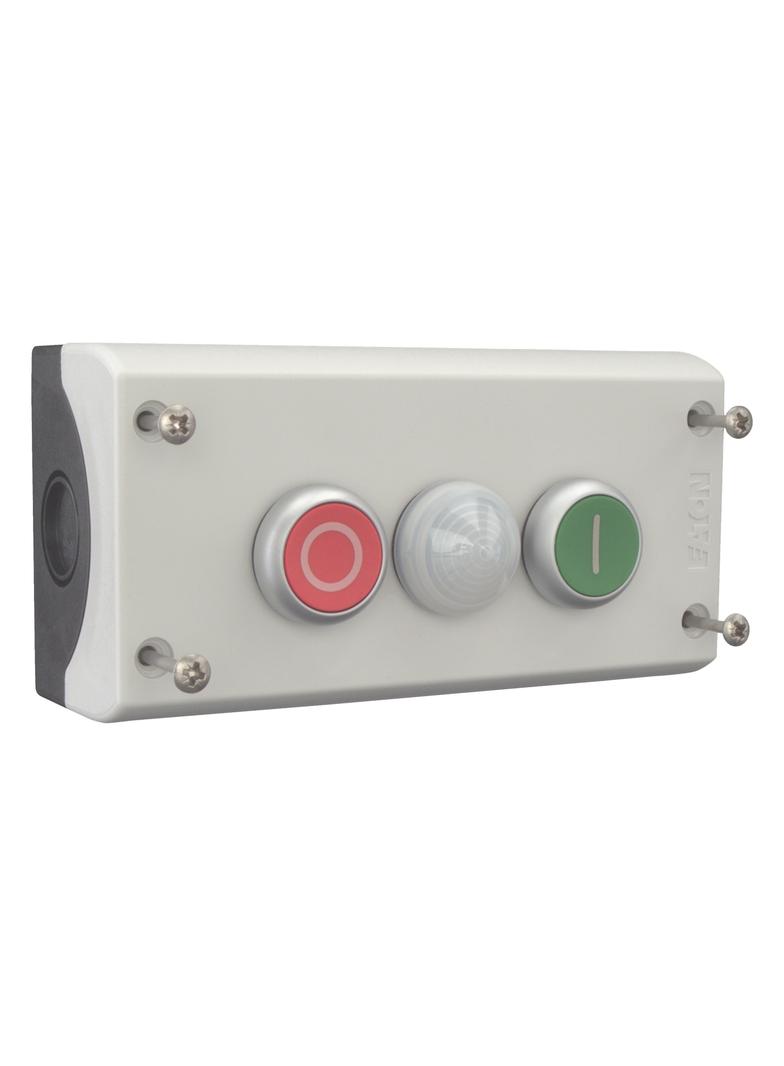 M22-I3-M2 Kaseta sterownicza 3-otworowa START/STOP/lampka biała 2Z 2R szara IP67 216533 EATON
