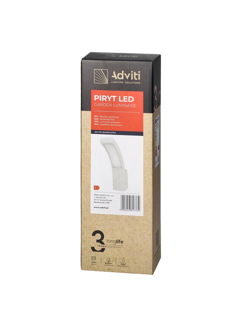 PIRYT LED 10W, oprawa ogrodowa 800lm, IP54, 4000K, biała AD-OP-6109WLPM4 ORNO