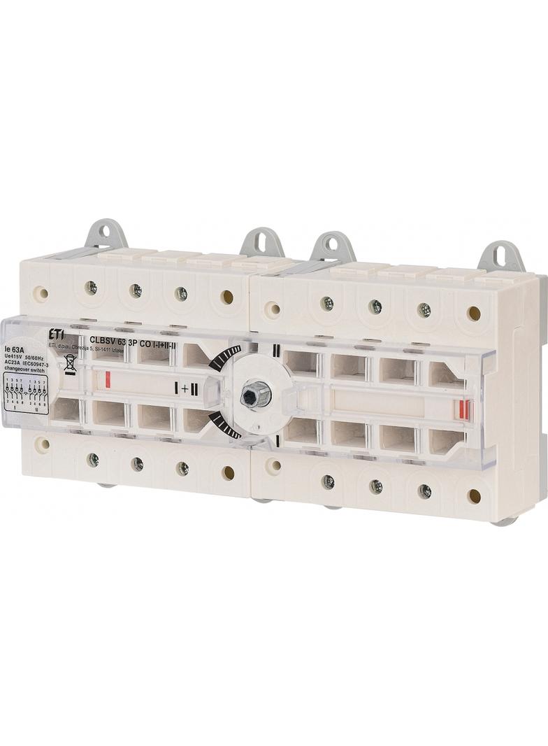 Przełącznik I-I+II-II z widoczną przerwą CLBSV 63 3P CO I-I+II-II 004661893 ETI