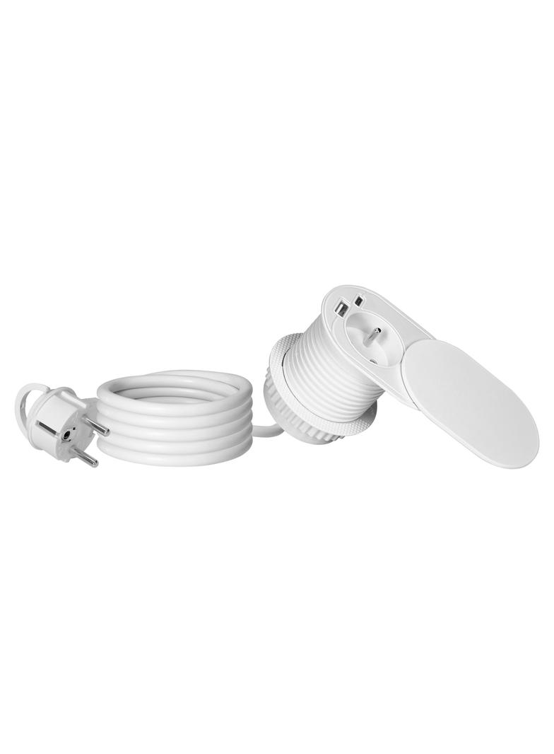 Gniazdo meblowe O6 cm wpuszczane w blat z przesuwną pokrywką ładowarką USB i przewodem 1,9m 1x2P+Z OR-GM-9042/W ORNO