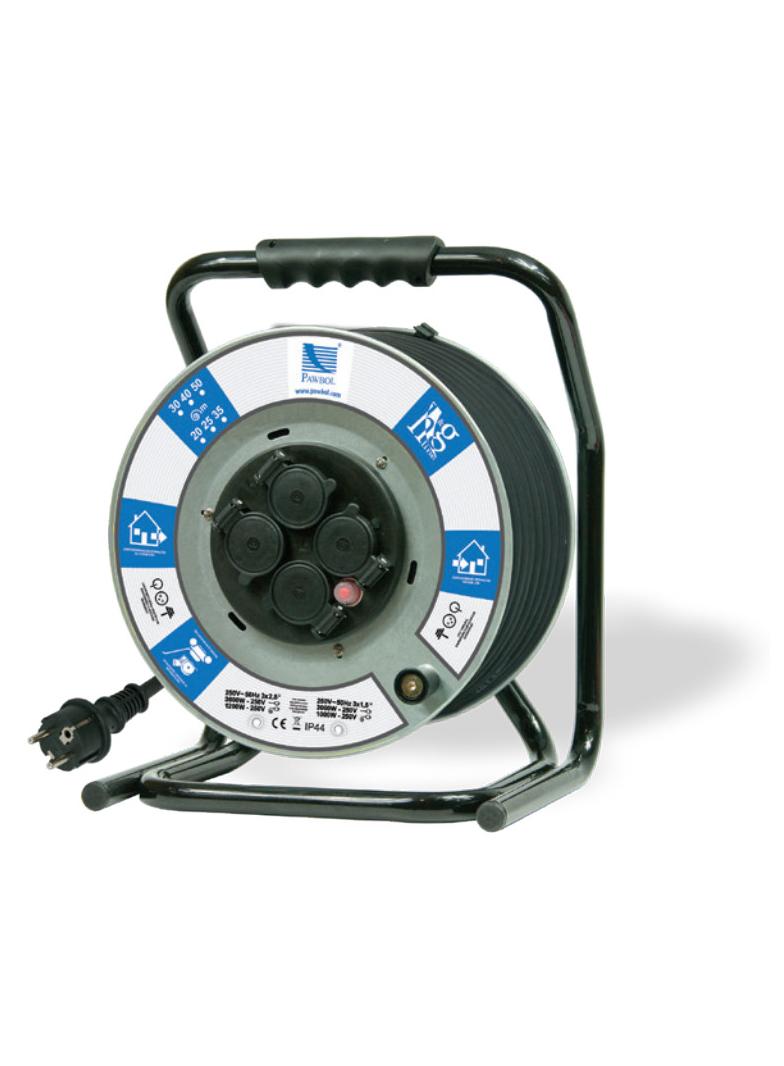 Przedłużacz zwijany na bębnie guma PBM H&G H05RR-F 3x2,5 - 30m, 4xGZ16A (250V), IP44 biały 1122-30 B.1122-30 PAWBOL