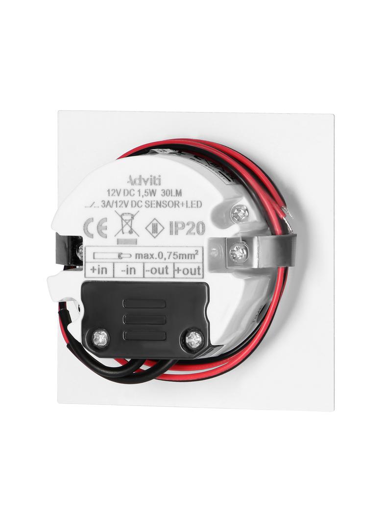 DRACO LED NEW 1,5W, oprawa schodowa podtynkowa, 12VDC, 30lm, 3000K, biała, czujnik ruchu i zmierzchu