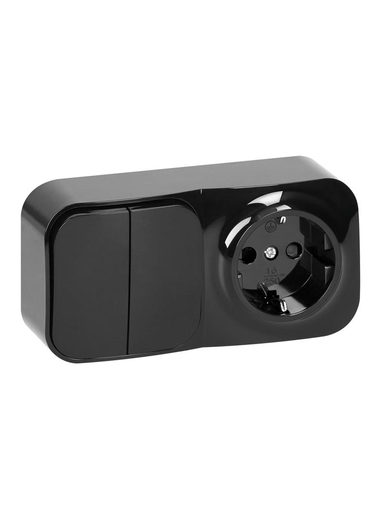 Łącznik natynkowy świecznikowy + Gniazdo pojedyncze ToDo, IP20, 2P+Z, Schuko, czarny