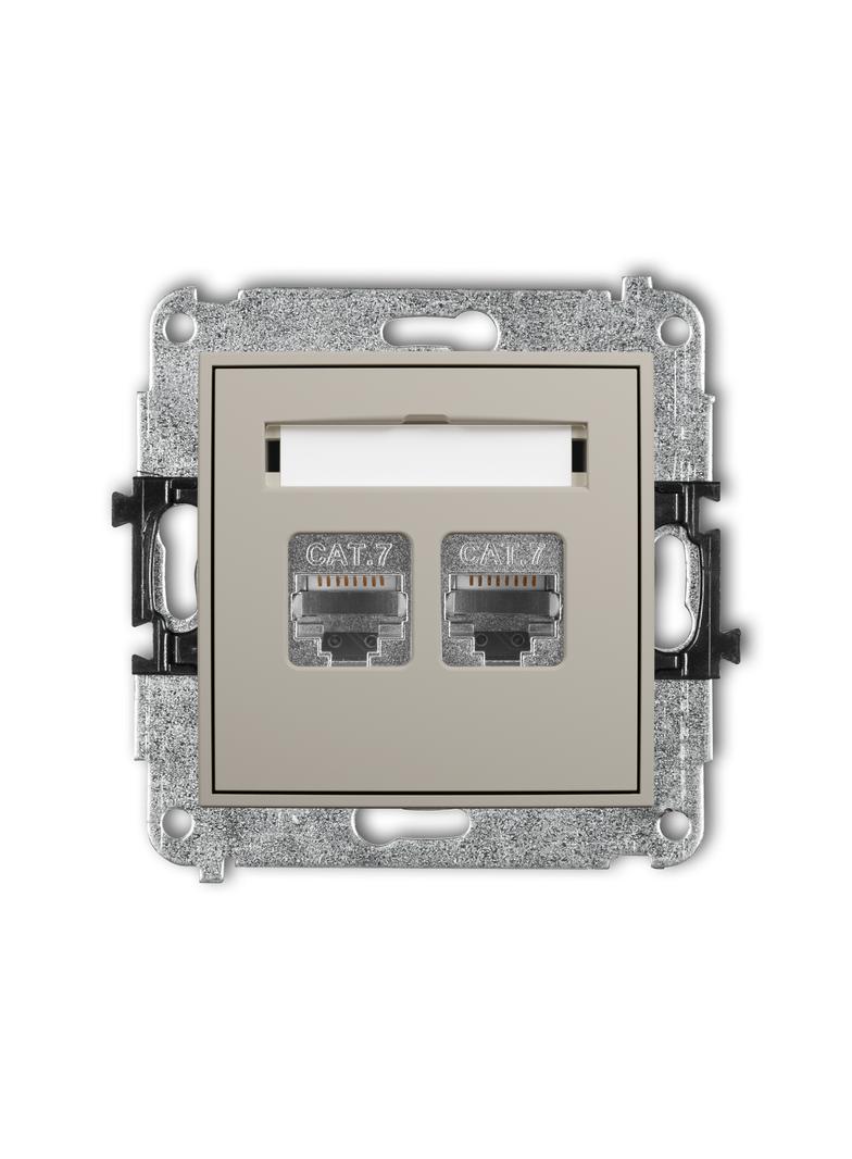 ICON Mechanizm gniazda komputerowego podwójnego 2xRJ45, kat. 7, ekranowany, 8-stykowy taupe