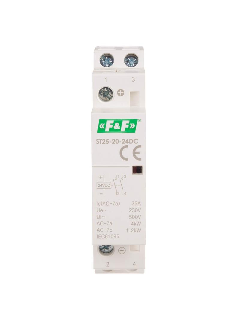 Stycznik modułowy montaż na szynie styki 2R 25A 24V DC ST25-02-24DC F&F
