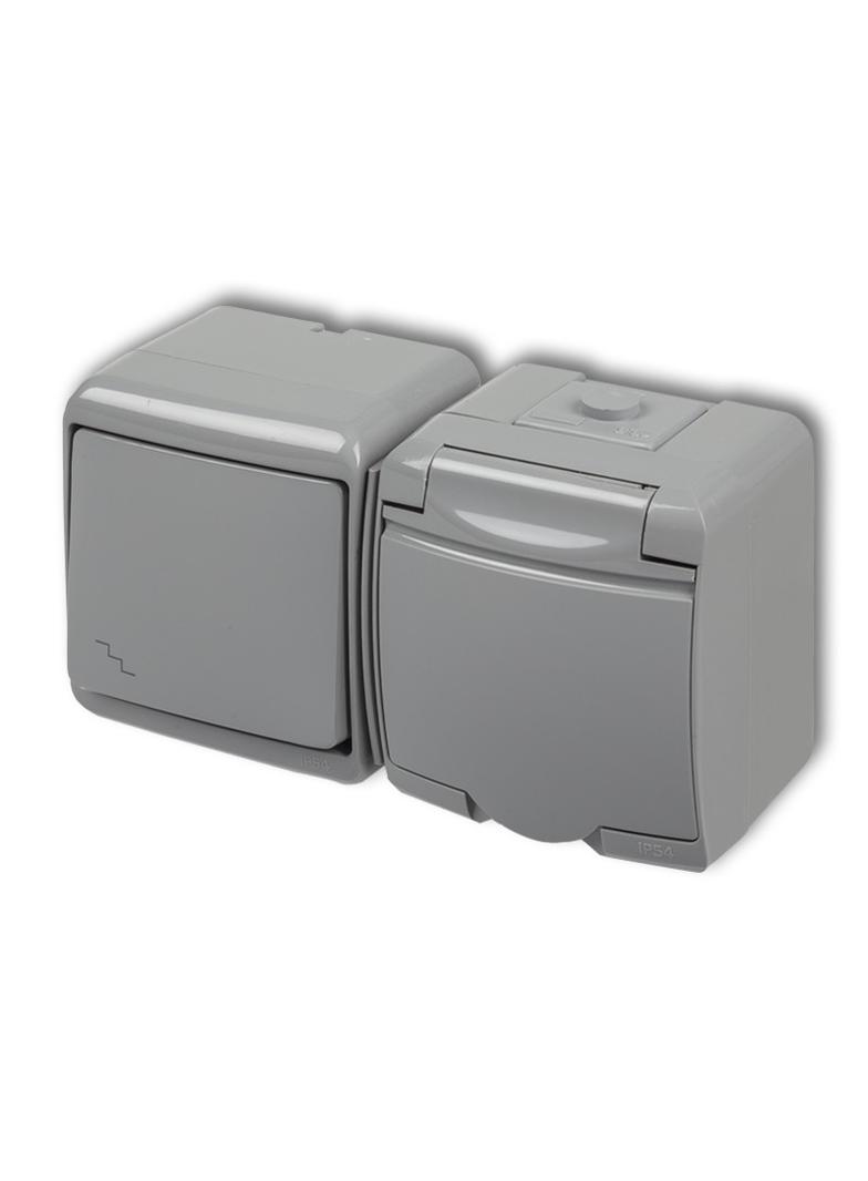 JUNIOR Łącznik schodowy z gniazdem pojedynczym z uziemieniem 2P+Z (klapka popielata; bez przesłon) 1