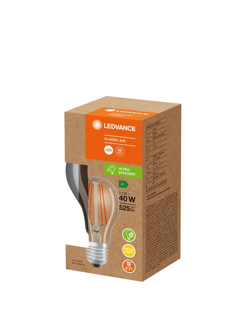 Lampa LED Classic A40 energooszczędna szkło przezroczyste 2,5W 830 E27 LEDVANCE