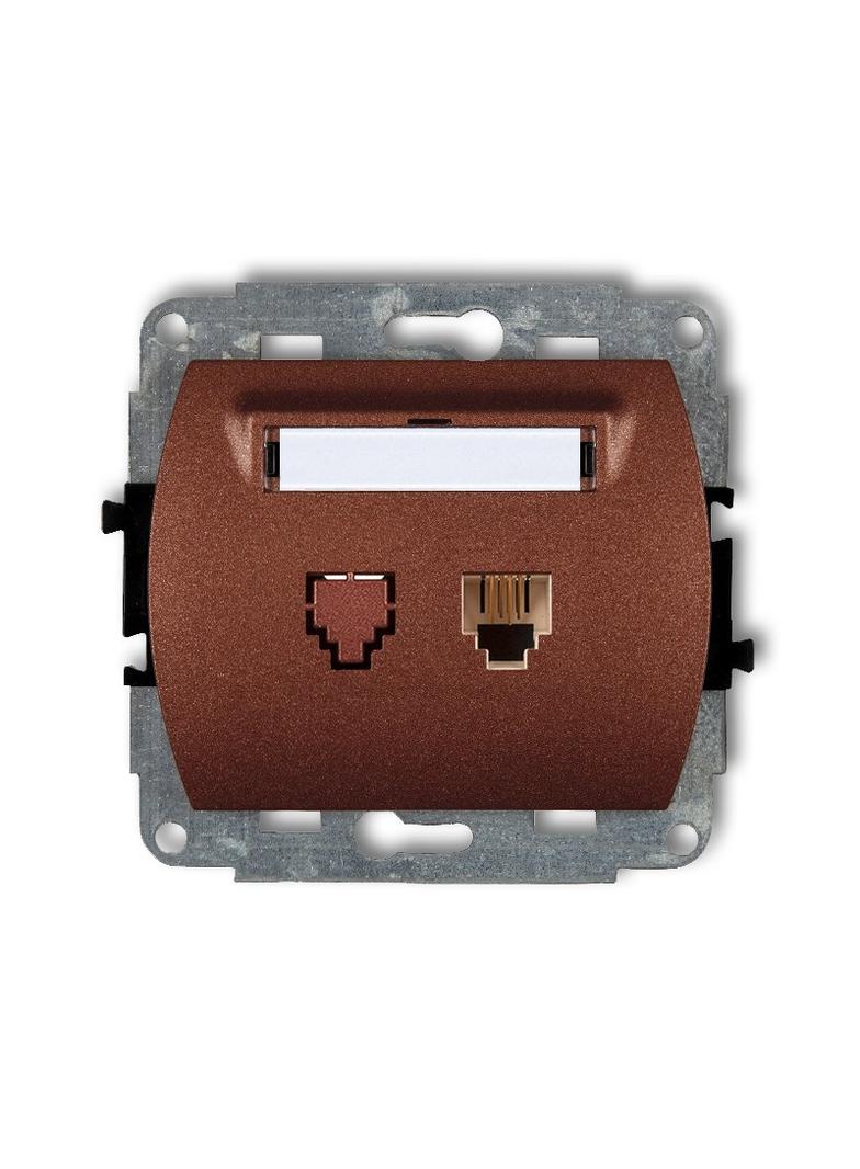 TREND Mechanizm gniazda telefonicznego pojedynczego 1xRJ11, 4-stykowy brązowy metalik