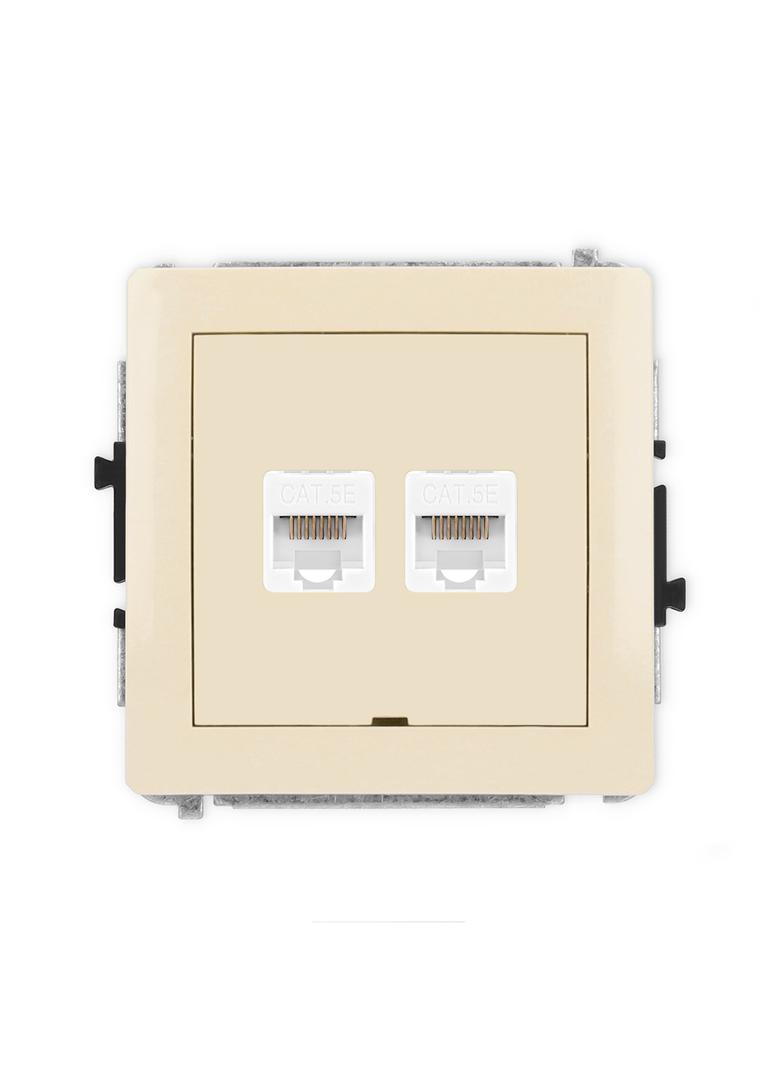 DECO Mechanizm gniazda komputerowego podwójnego 2xRJ45, kat. 5e, 8-stykowy, bez pola opisowego beżow