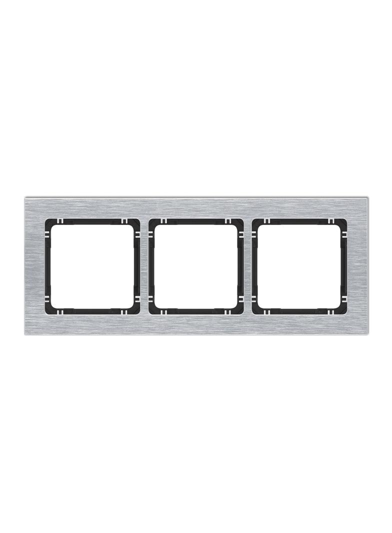 DECO Ramka uniwersalna potrójna - aluminium szczotkowane (ramka: srebrna; spód: czarny) srebrny