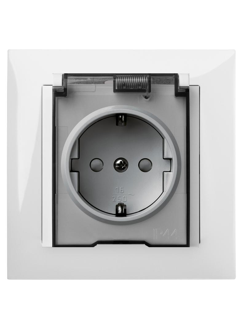 GPT SENTIA 2P+Z IP44 schuko z przesłonami torów prądowych białe+ kl. Transparentna