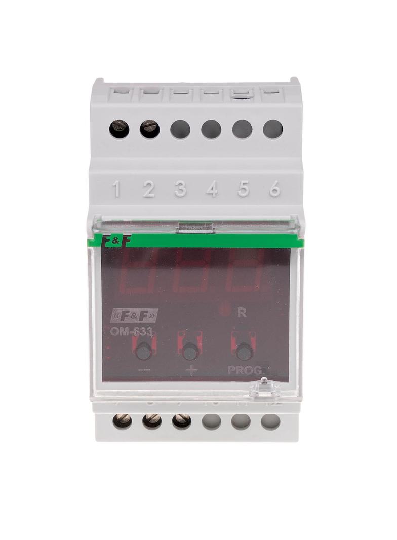 Ogranicznik z funkcją przekaźnika napięciowego LCD pomiar do 10kW montaż na szynie DIN OM-633 F&F