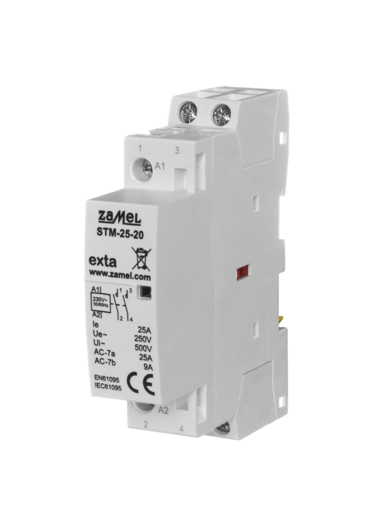 STYCZNIK MODUŁOWY INSTALACYJNY 25A, 2xNO, 230V AC, TYP: STM-25-20