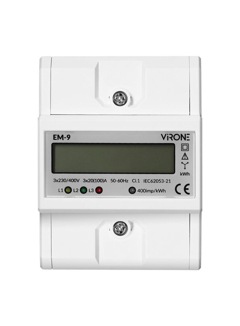 Licznik wskaźnik żużycia energii elektrycznej 3-fazowy 100A 4 moduły th35 VIRONE EM-9 ORNO