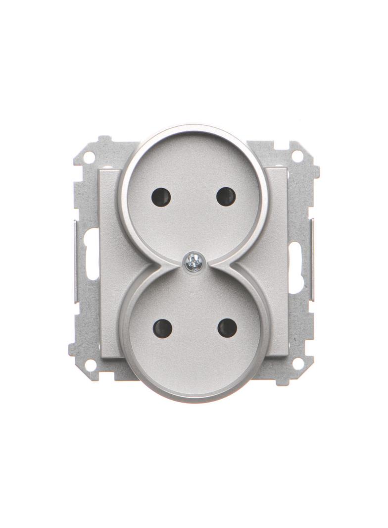 Simon 55 Gniazdo wtyczkowe podwójne bez uziemienia z przesłonami szybkozłączka Aluminium mat TG2MCZ.01/143 KONTAKT