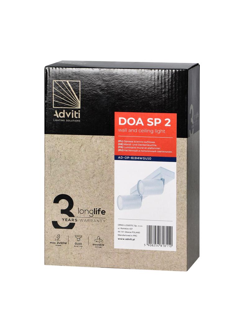 DOA SP 2I, oprawa ścienno-sufitowa, GU10 max. 2x50W, IP20, biała AD-OP-6194WGU10 ORNO