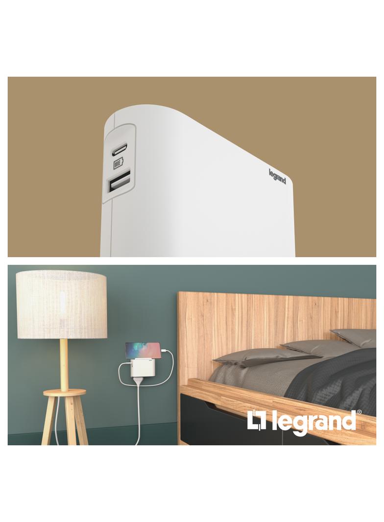 Rozgałęźnik 2-Gniazdowy Usb A+C Biały/Grafitowy Helmo 049401 LEGRAND