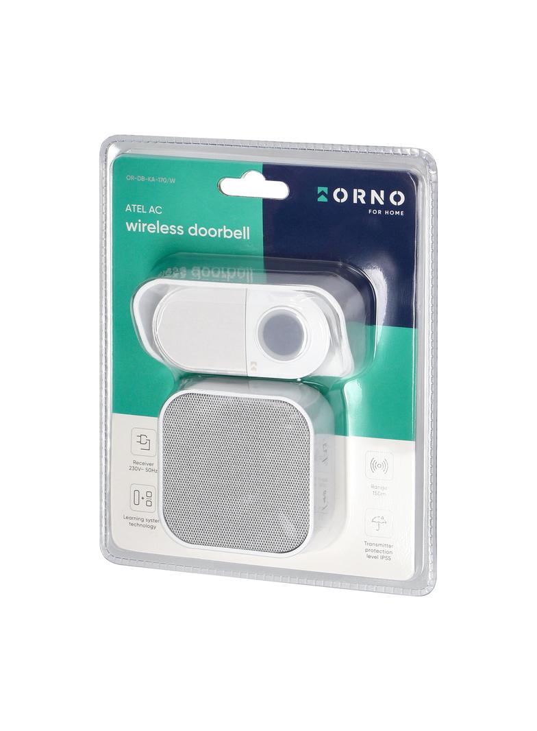 ATEL AC, dzwonek bezprzewodowy sieciowy, learning system, 38 dźwięków, 150m, biały