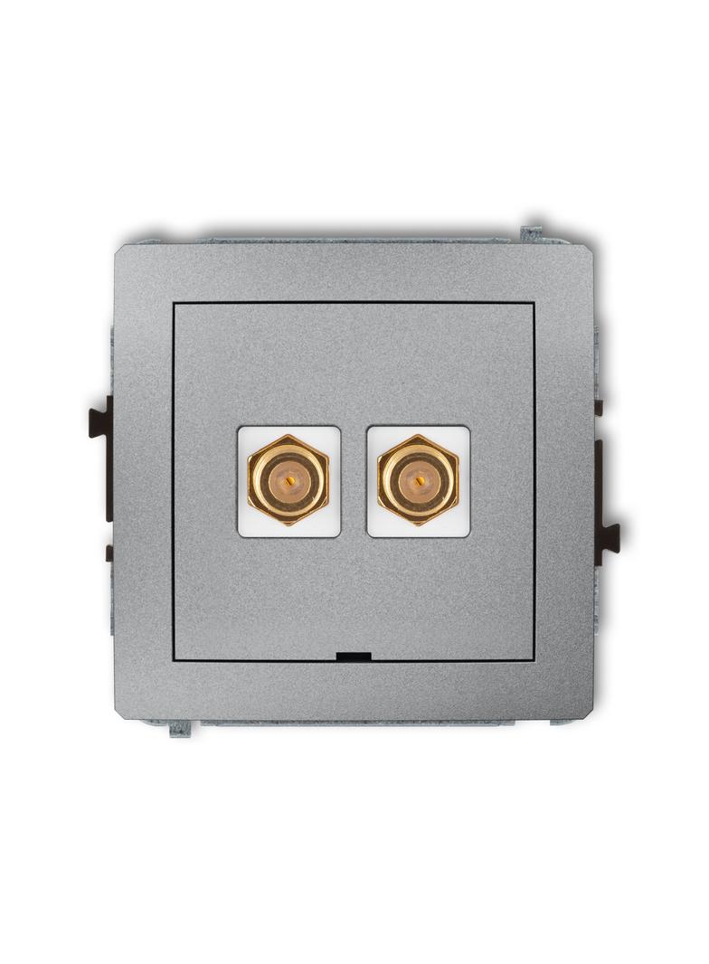 DECO Mechanizm gniazda antenowego podwójnego typu F (SAT) pozłacany, bez pola opisowego srebrny meta