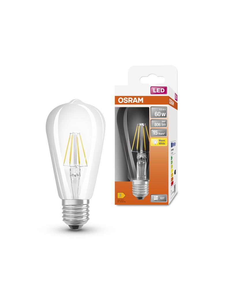 Lampa LED, klasyczny kształt bańki Edison 7W 827 230V szkło przezroczyste E27