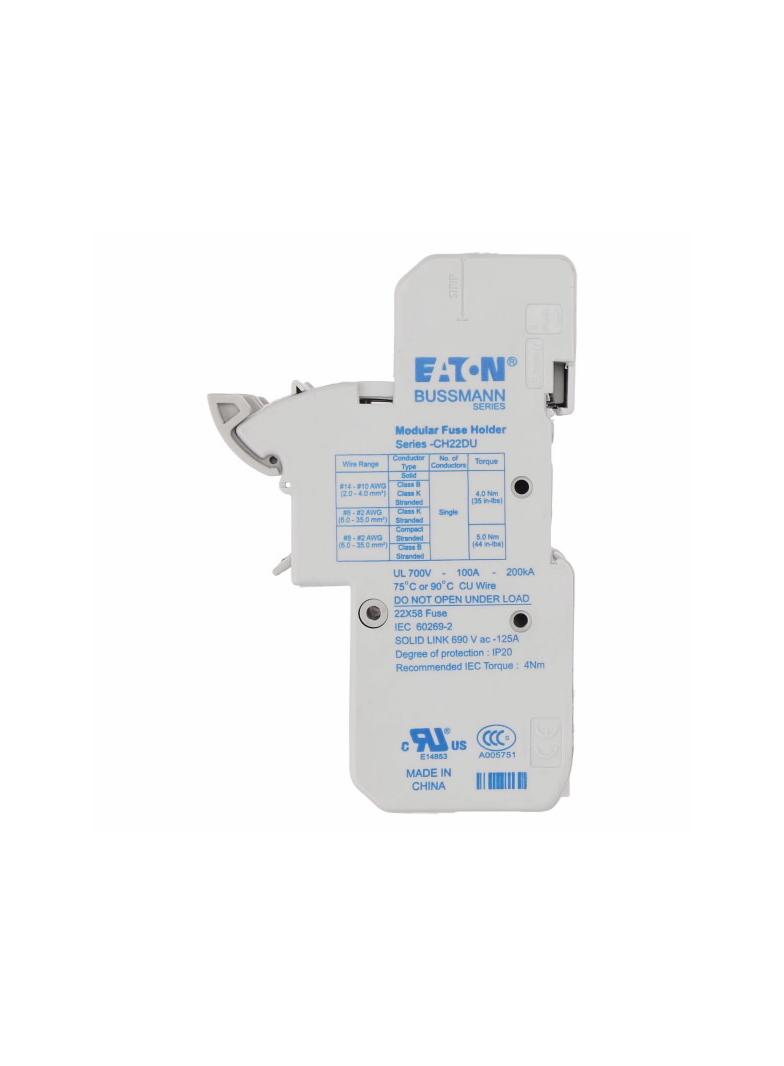 1 Pole 22x58 MFH and Neutral Podstawa wkładki cylindrycznej 22x58 1P+1N 125A 690VAC CH221DNU EATON